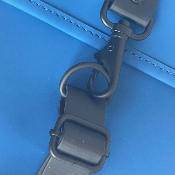 RAINS Small Backpack Blue Laptop Sleeve Commuter Vegan Flap Water Repellant - Picture 10 of 12